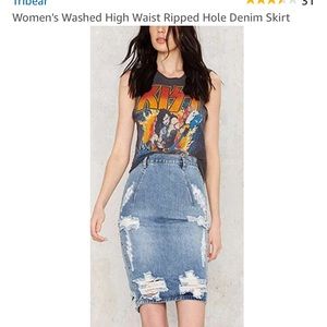 High Waist Distressed Denim Skirt